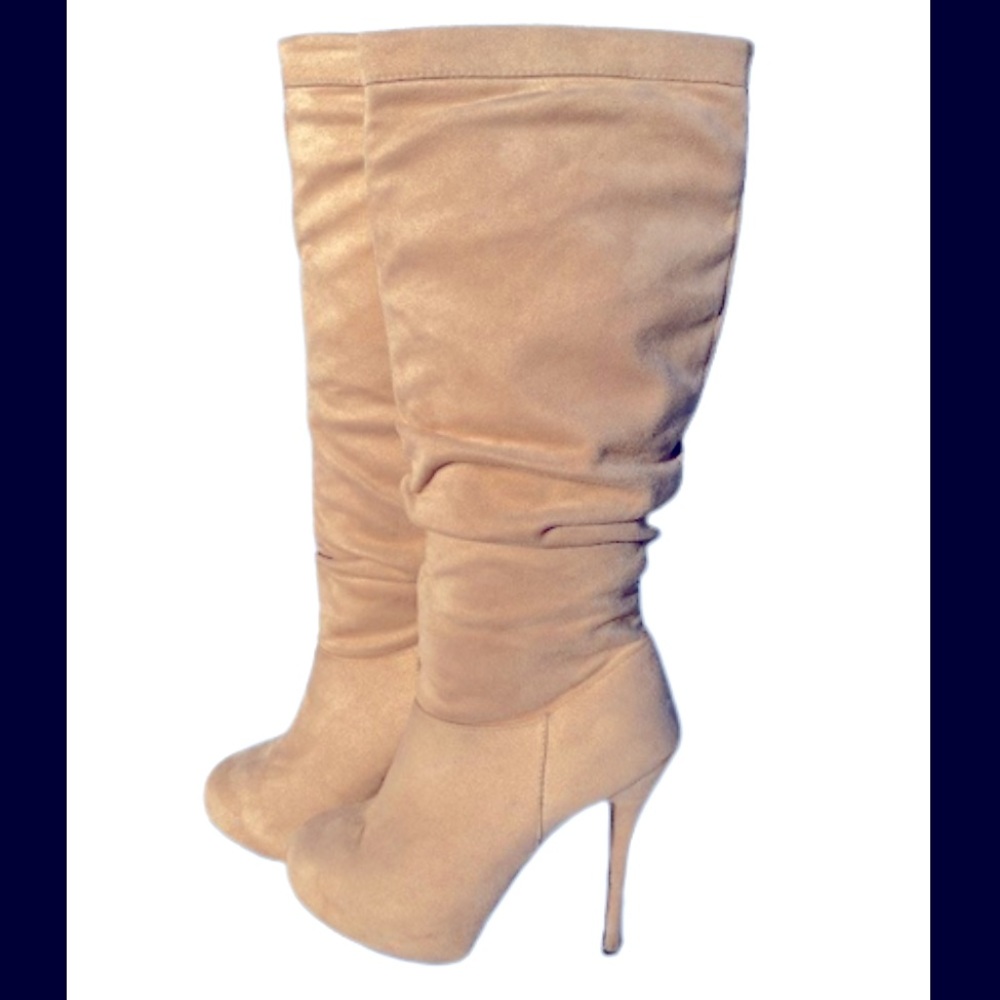 SUEDE Stiletto Knee High Scrunch Boots size 7 *Pink/Dusty Rose🌹 💖